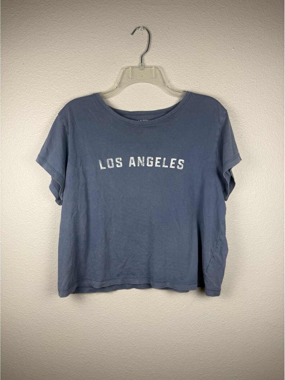 Arizona Jean Co Women XL Los Angeles No 8 Graphic T Shirt Blue Cropped Boxy